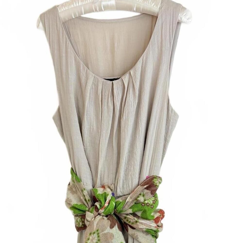AGB Women’s 16 Beige Sleeveless Hi-Low Tiered Skirt Pleated Neck